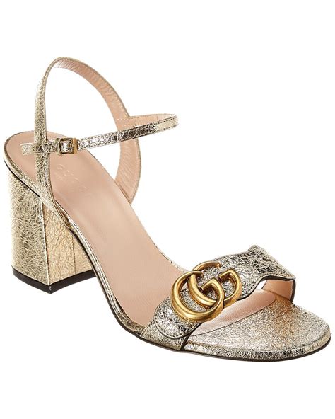 gucci metallic laminate leather mid heel sandal|Gucci high heels sandals.